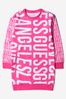 Girls Long Sleeve Fleece Logo Dress in Pink