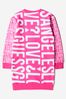 Girls Long Sleeve Fleece Logo Dress in Pink