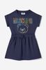 Girls Cotton Teddy Logo Dress in Navy