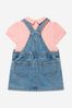 Baby Girls Cotton T-Shirt And Dungaree Dress Set in Pink/Blue