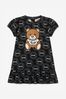 Baby Girls Cotton Logo Circle Teddy Toy Dress in Black