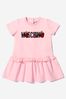 Baby Girls Cotton Strawberry Logo Dress in Pink
