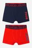 Boys Cotton Jersey Boxer Shorts Set 2 Pack in Red