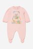 Baby Girls Cotton Logo Babygrow, Hat And Bib Set in Pink