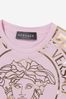 Girls Cotton Jersey Medusa Logo Print T-Shirt in Pink