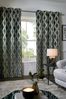 Olive Green Geometric Cut Velvet Collection Luxe Eyelet Lined Curtains
