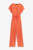 Orange Short Sleeve Plissé Jumpsuit