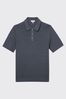 Reiss Steel Blue Dollar Textured Diamond Stitch Polo T-Shirt