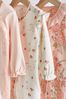 Pale Pink Bunny/Floral Baby Sleepsuits 3 Pack (0mths-2yrs)