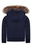 Boys Bomber Jacket With Faux Fur Trim in Navy