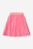 Girls Pink Pleated Metallic Branded Skirt