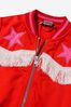 Girls Cotton Satin Fringed Star Playsuit in Red