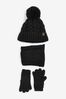 Black 3 Piece Knitted Hat, Gloves and Scarf Set (3-16yrs)