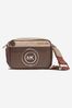 Girls Faux Leather Logo Print Camera Bag in Brown