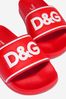 D&G Unisex Leather Logo Red Sliders