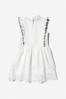 Girls Cotton Poplin Ruffle Mini Dress in White