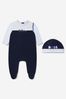 Baby Boys Organic Cotton Sleepsuit And Hat Gift Set in Navy