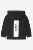 Boys Cotton French Terry Hooded Track Cardigan in Black