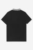 Boys Cotton Pique Logo Print Polo Shirt in Black