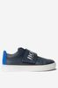 Boys Leather Logo Print Trainers in Navy