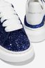 Girls Crystal Glitter Lace-Up Trainers in Navy