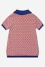Girls Cotton Geometric Print Polo Dress in Red