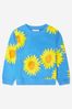 Girls Cotton Fleece Sunflower Print Shorts Set in Blue