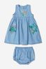 Baby Girls Cotton Chambray Dress With Knickers