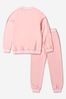 Girls Cotton Teddy Toy Logo Tracksuit in Pink