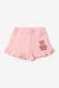 Girls Cotton Teddy Toy And Fruit Shorts in Pink