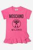 Girls Cotton Milano Logo Dress in Pink