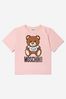 Girls Cotton Teddy Toy Logo T-Shirt in Pink