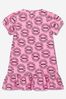 Baby Girls Cotton Logo Circle Teddy Toy Dress in Pink