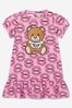 Baby Girls Cotton Logo Circle Teddy Toy Dress in Pink