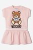 Baby Girls Cotton Teddy Toy Logo Dress in Pink