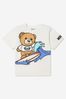 Unisex Cotton Surfing Teddy Toy T-Shirt in White