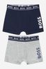 Boys Cotton Jersey Boxer Shorts Set 2 Pack in Navy