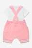 Baby Girls Cotton T-Shirt And Dungarees Set in Pink
