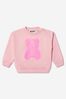 Baby Girls Cotton Teddy Bear Logo Sweatshirt in Pink