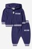 Baby Cotton Teddy Hooded Tracksuit With Ears in Navy