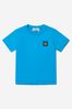 Boys Cotton Short Sleeve Logo T-Shirt in Blue