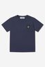 Boys Cotton Short Sleeve Logo T-Shirt in Navy