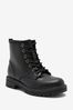 Black Wide Fit (G) Warm Lined Lace-Up Boots