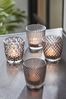 Cox & Cox Set of 4 Grey Textured Glass Tealight Holders