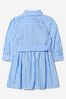 Baby Girls Cotton Striped Logo Dress in Blue