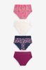 Navy Blue/Pink Folk Print Short Lace Trim Cotton Blend Knickers 4 Pack