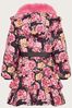 Monsoon Pink Floral Ruffle Padded Coat