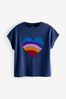 Navy Blue Rainbow Heart Short Sleeve Sequin T-Shirt (3-16yrs)