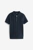Navy Short Sleeve Textured Zip Neck Wear Polo Shirt (3-16yrs)