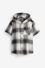 Black/White Check Short Sleeve Hooded Shirt til (3-16yrs)